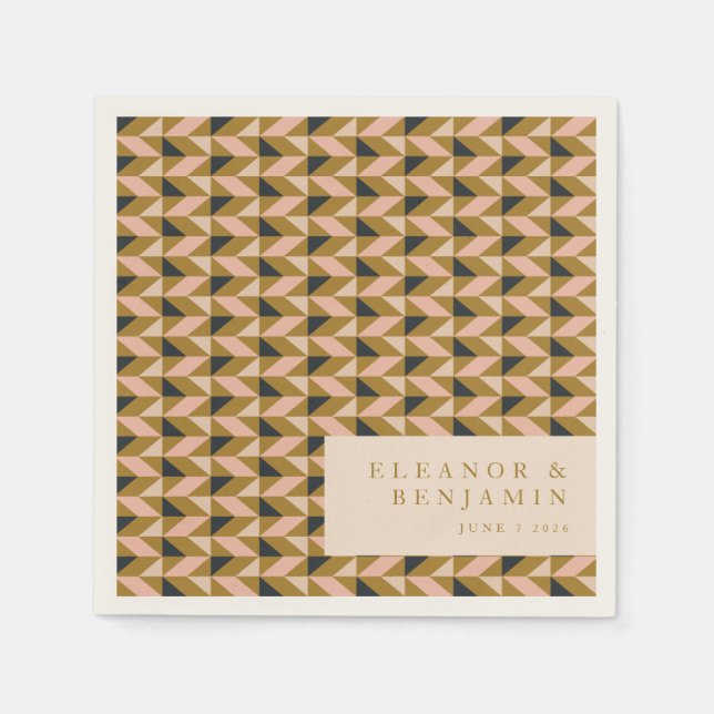 Guardanapo De Papel Art Deco Blush Dourado Casamento Personalizado (Frente)