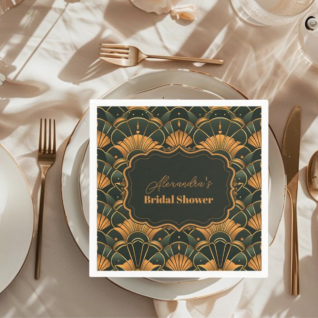 Guardanapo De Papel Art Deco Bridal Diamond Dourado e Verde (Criador carregado)