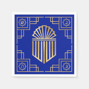 Guardanapo De Papel Art Deco Chanukkah Blue e Dourado Design
