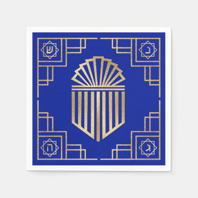 Guardanapo De Papel Art Deco Chanukkah Blue e Dourado Design (Frente)