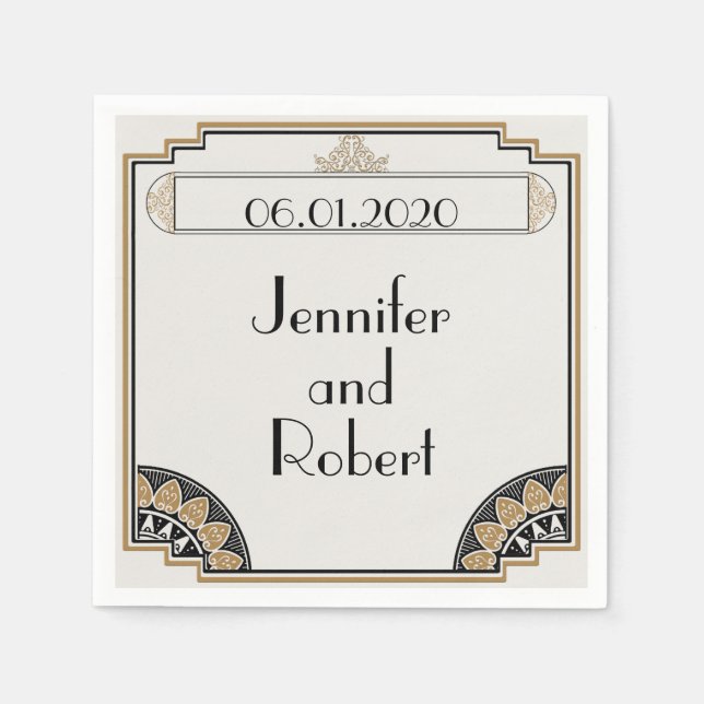 Guardanapo De Papel Art Deco Dourado Posh Wedkin (Frente)