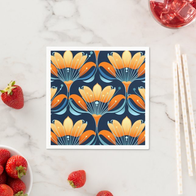 Guardanapo De Papel Art Deco - flores laranja azuis (Insitu)