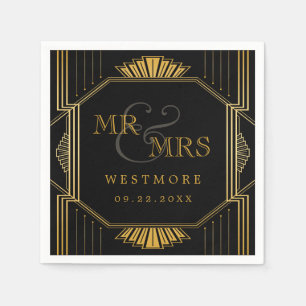 Guardanapo De Papel Art Deco Gatsby Black Dourado Casamento Geométric