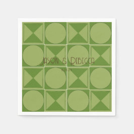 Guardanapo De Papel Art Deco Green Retro Geométrico Casamento Monogram