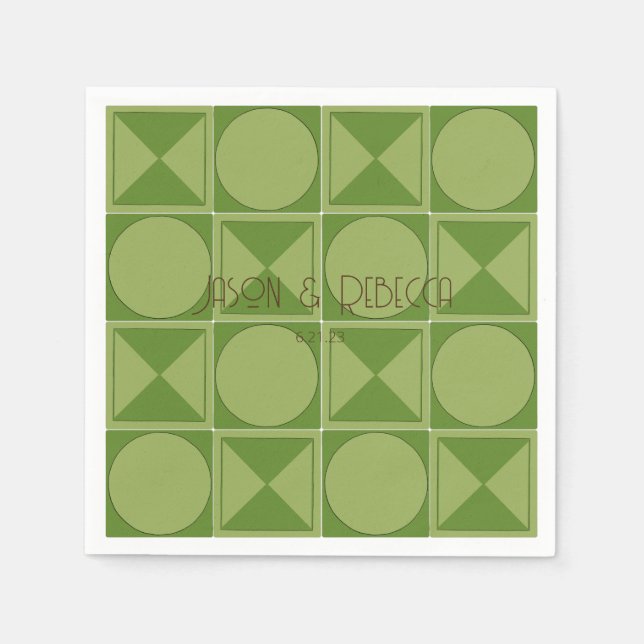 Guardanapo De Papel Art Deco Green Retro Geométrico Casamento Monogram (Frente)