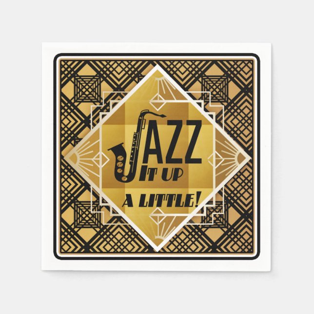 Guardanapo De Papel Art deco jazz saxofone Black Gold (Frente)
