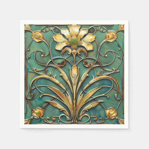 Guardanapo De Papel Art Deco Linda Lírio Turquesa Verde Dourado