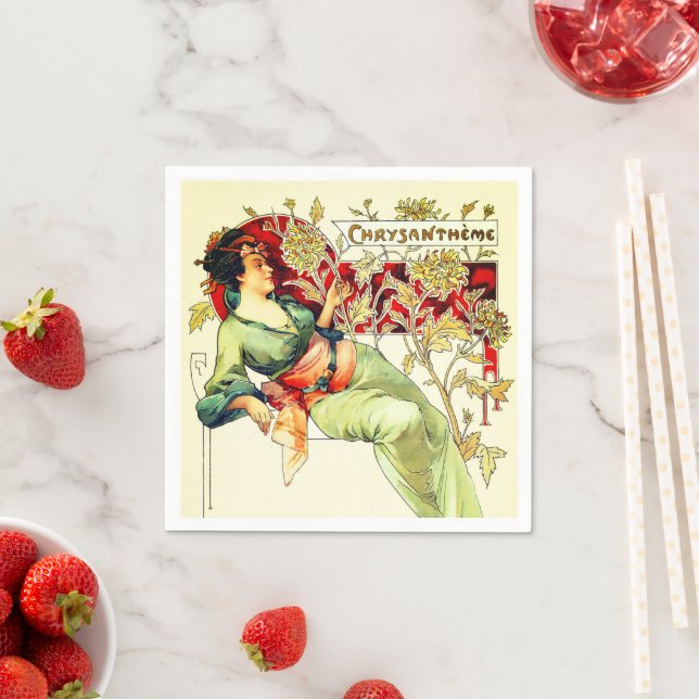 Guardanapo De Papel Art nouveau Alphonse Mucha Crisântemo outono  (Insitu)