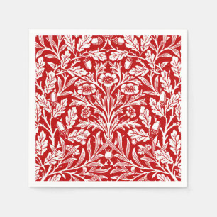 Guardanapo De Papel Art Nouveau Floral Damask, Vermelho Escuro e Branc