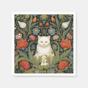 Guardanapo De Papel Art nouveau, gato branco no jardim