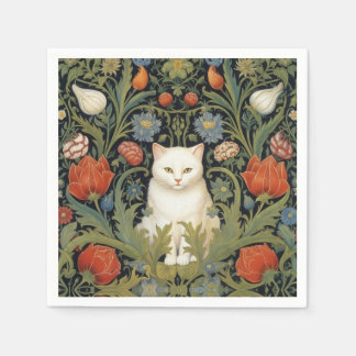 Guardanapo De Papel Art nouveau, gato branco no jardim