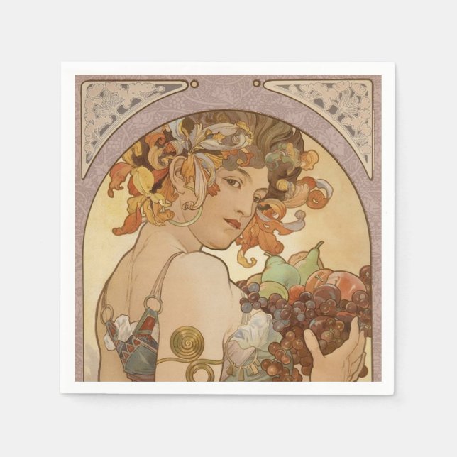 Guardanapo De Papel Art Nouveau Mulher Mucha Linda (Frente)