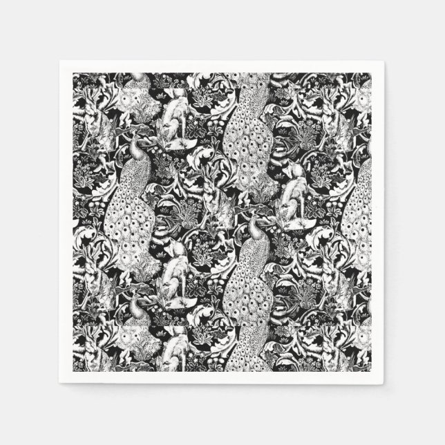 Guardanapo De Papel Art Nouveau Peacock Impressão, Preto e Branco (Frente)