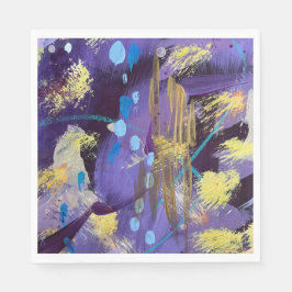 Guardanapo De Papel Arte abstrata azul, roxo e dourado enérgico