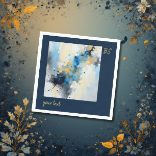 Guardanapo De Papel Arte abstrata de respingos de tinta azul e dourada