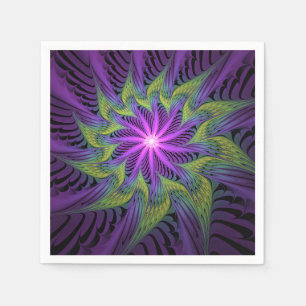 Guardanapo De Papel Arte abstrata fractal moderna flor verde roxa