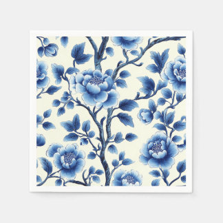 Guardanapo De Papel Arte Botânica Branca e Azul Vintage