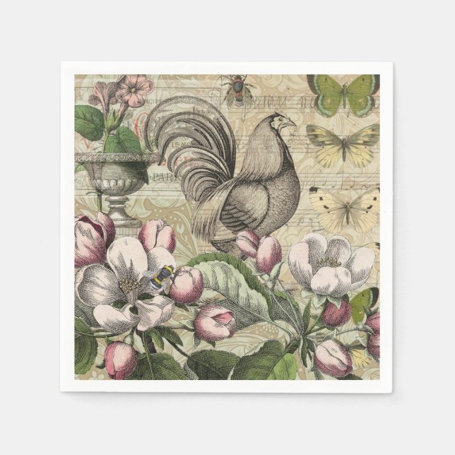 Guardanapo De Papel Arte de Colagem de Jardim com Galo Vintage: País F (Frente)