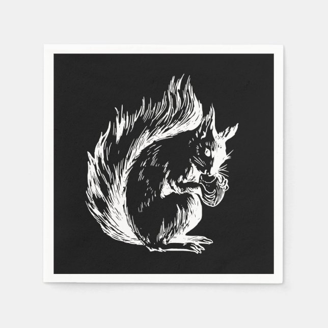 Guardanapo De Papel Arte de Design de Esquilo Preto e Branco (Frente)
