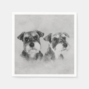 Guardanapo De Papel Arte de Digitas do Grayscale dos Schnauzers
