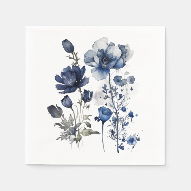 Guardanapo De Papel Arte de estilo Delft azul e branco com flores silv (Frente)