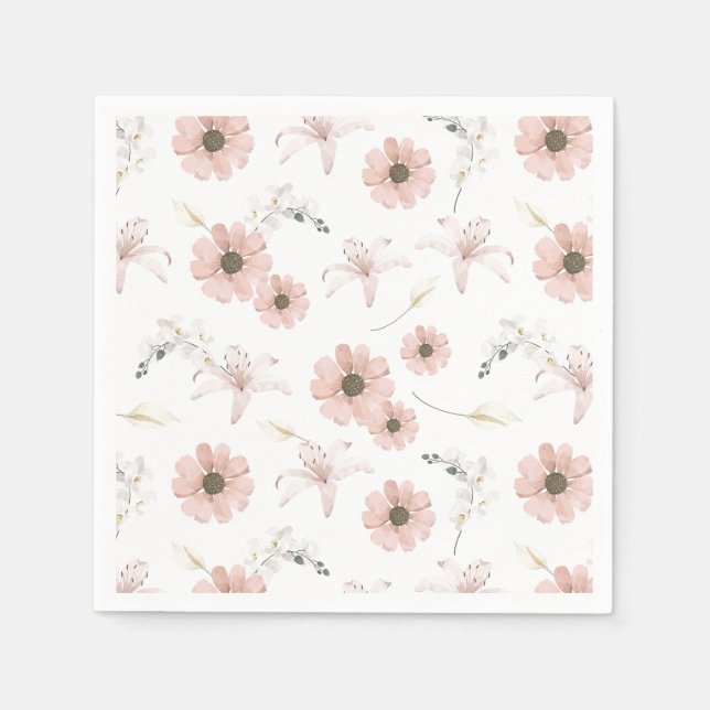 Guardanapo De Papel Arte de Flores Rosa Bege em Aquarela (Frente)