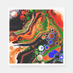 Guardanapo De Papel Arte de Fluido Digital Laranja, Azul, Verde, Preto