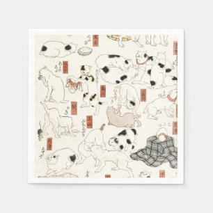 Guardanapo De Papel Arte de Gato Japonês Vintage Impressão em Xilograv