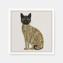 Arte de Gato Preto Decorativo Dourado no Estilo de