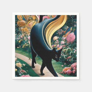 Guardanapo De Papel Arte de Gato Preto Decorativo Dourado no Estilo Gu