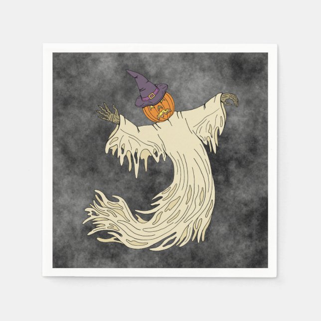 Guardanapo De Papel Arte de Halloween do Fantasma de Cabeça de Abóbora (Frente)