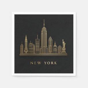 Guardanapo De Papel Arte de Linha Dourada do Skyline Nova Iorque