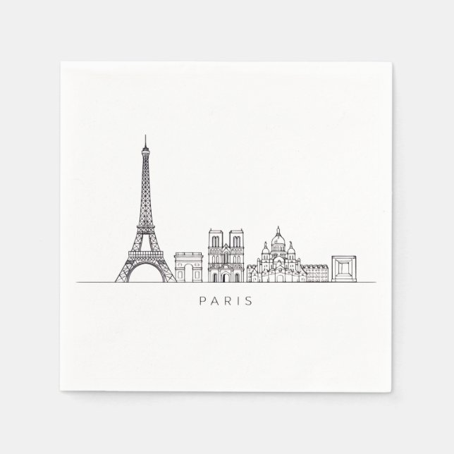 Guardanapo De Papel Arte de Linha Minimalista da Silhueta de Paris (Frente)