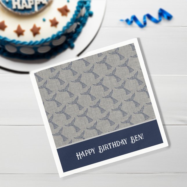 Guardanapo De Papel Arte de Linha Personalizada de Cauda de Baleia Náu (Personalized Nautical Whale Tail Line Art Napkins)