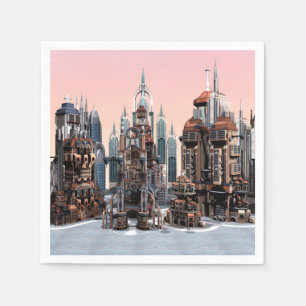 Guardanapo De Papel Arte de Paisagem Urbana Futurista Pastel Fantasia