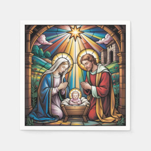 Guardanapo De Papel Arte de Vitral da Natividade – Natal da Sagrada Fa