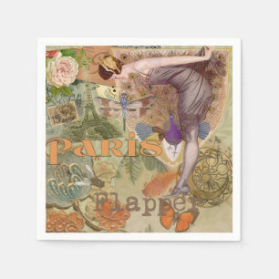 Guardanapo De Papel Arte Deco Colagem de Pavão Flapper Paris Antigo