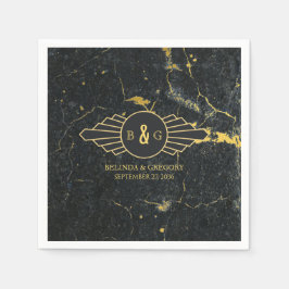 Guardanapo De Papel Arte Deco de Casamento em Mármore de Ouro Preto