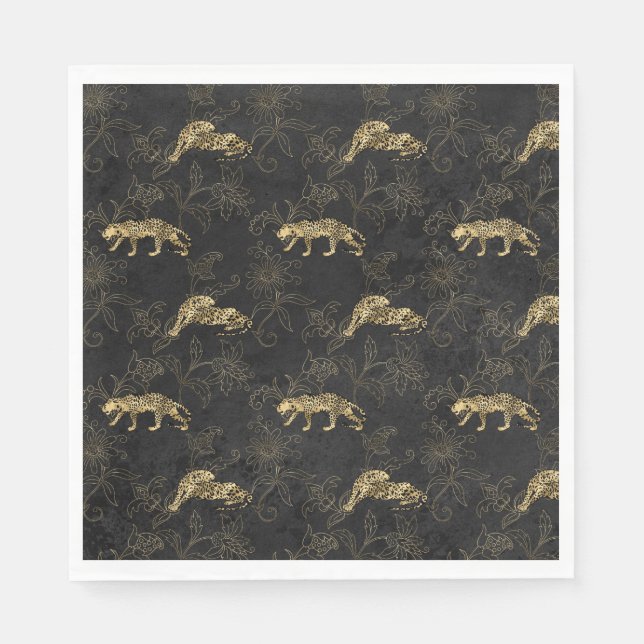 Guardanapo De Papel Arte deco Leopardo negro e Dourado sofisticado (Frente)