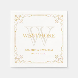 Guardanapo De Papel Arte Elegante Deco Vintage Dourado Casamento Monog