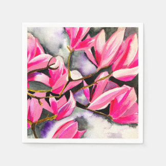 Guardanapo De Papel Arte em aquarela de magnólia rosa