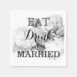 Guardanapo De Papel Arte floral elegante de cor branca-preta