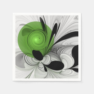 Guardanapo De Papel Arte fractal abstrata em preto e branco com verde