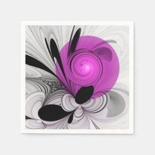 Guardanapo De Papel Arte Fractal Preto Abstrato Com Magenta