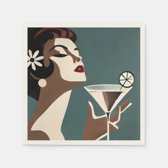 Guardanapo De Papel Arte Moderna de Meados do Século A Martini DIva (Frente)