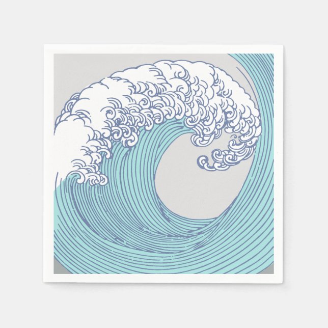 Guardanapo De Papel Arte Oceânica Onda Surf Japonês (Frente)