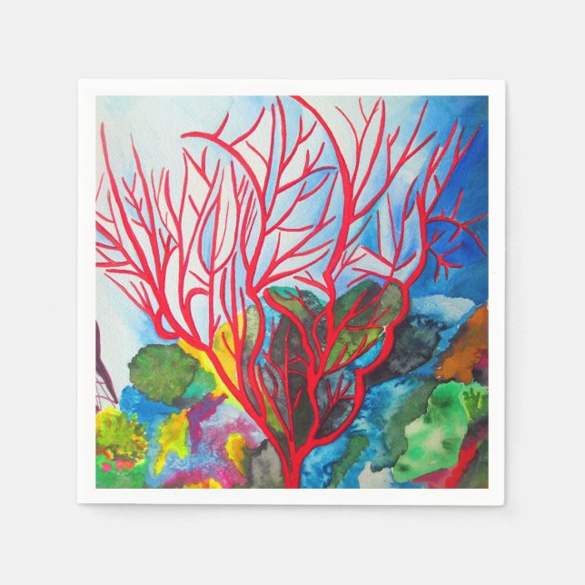 Guardanapo De Papel Arte oceânica Red Coral Reef (Frente)