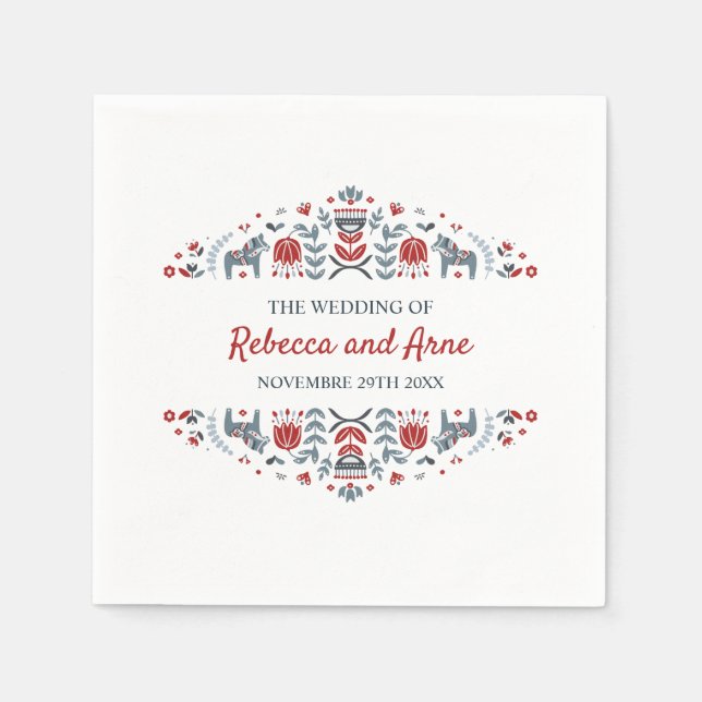 Guardanapo De Papel Arte popular escandinava | Casamento Personalizado (Frente)