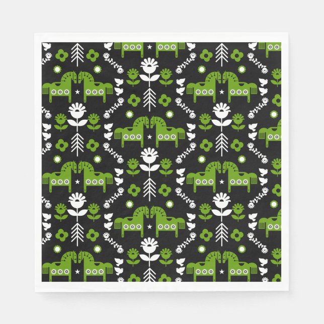 Guardanapo De Papel Arte popular sobre cavalos escandinavos (Frente)