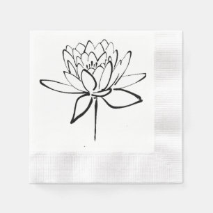 Guardanapo De Papel Arte preto e branco do desenho da tinta da flor de